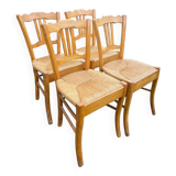 4 Chaises paillées anciennes en hêtre blond