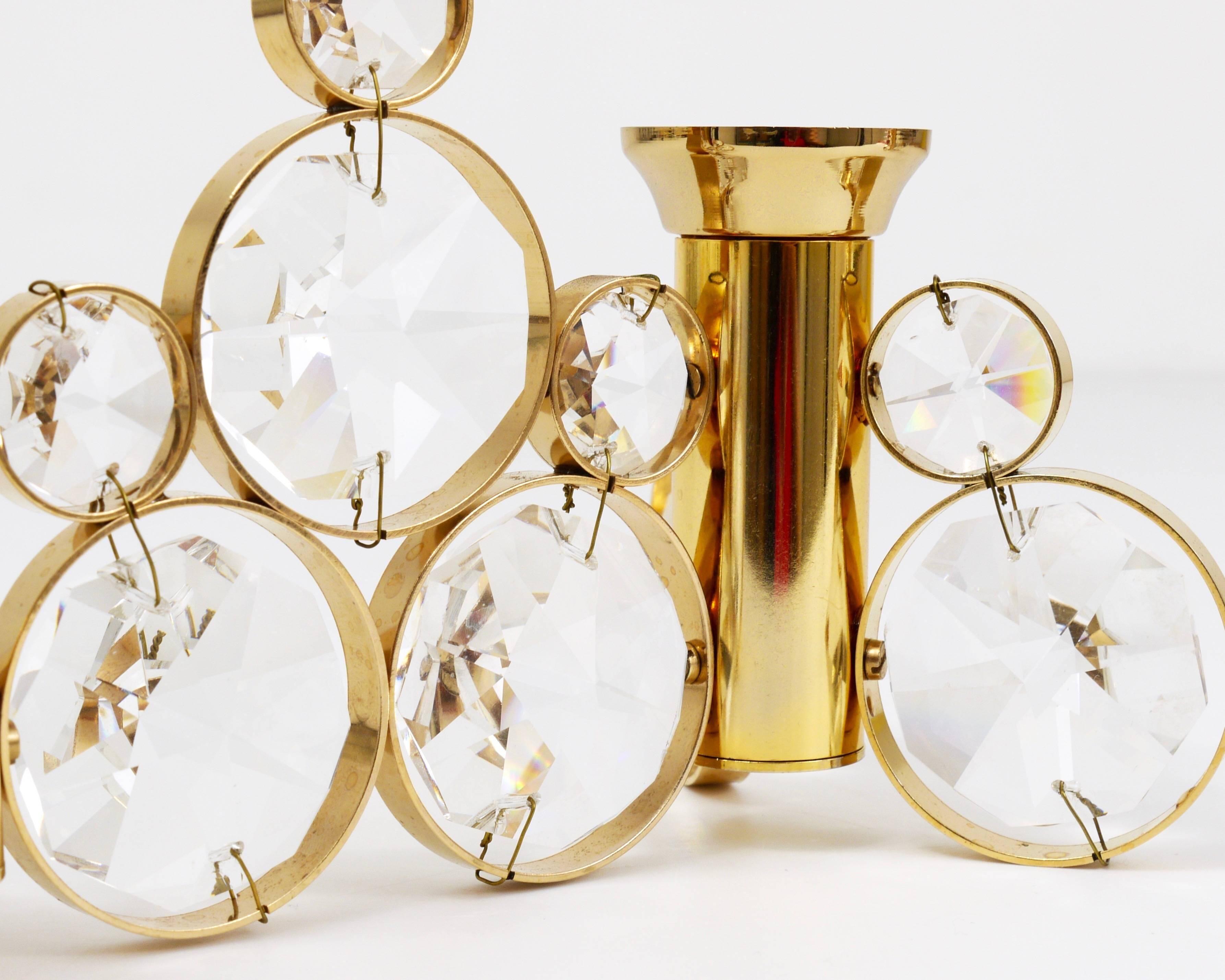 Palwa Gaetano Sciolari style porte-bougies en laiton et cristal, années 1970