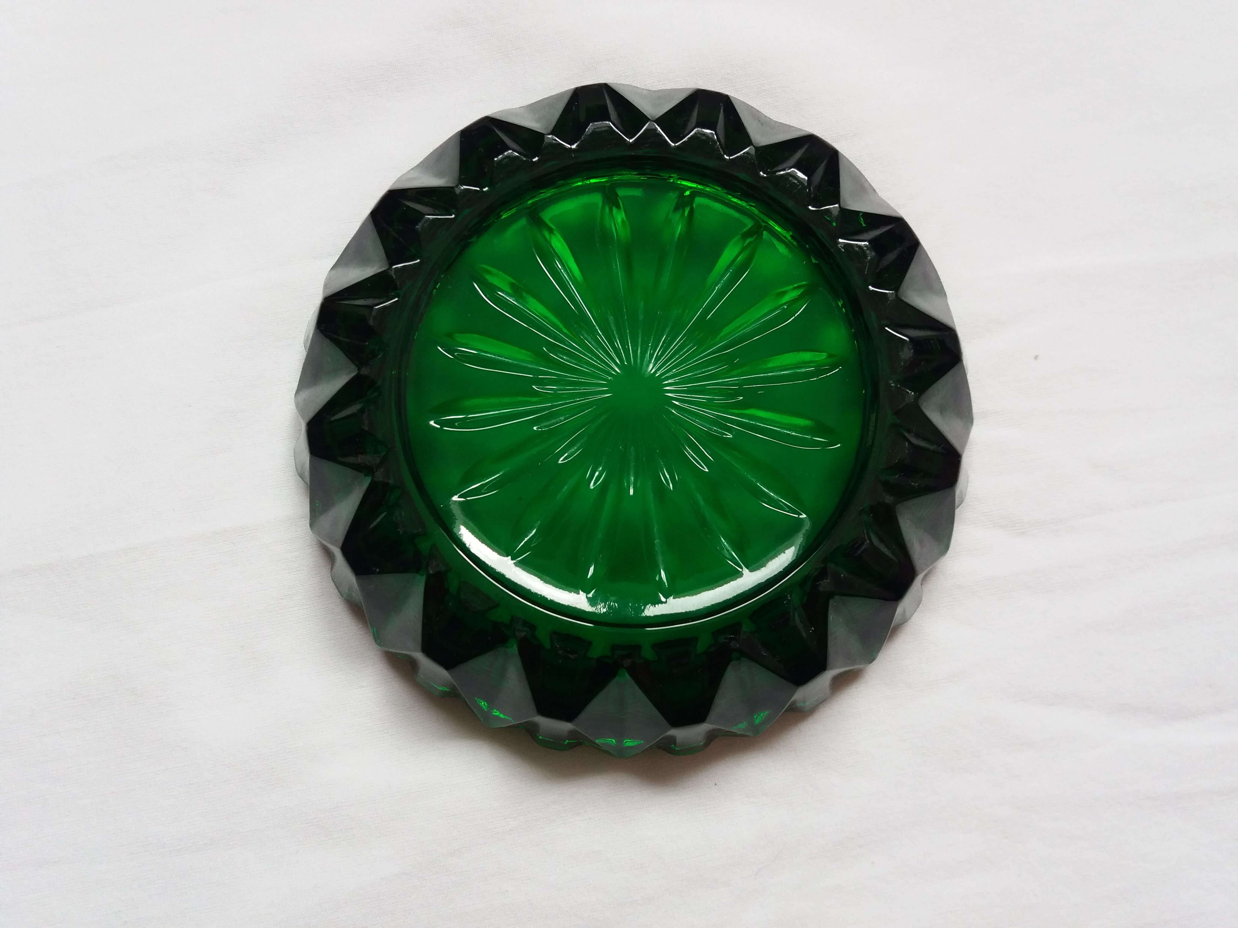Green glass ashtray