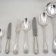 Christofle Vendôme Shell, 62-piece cutlery set, silver-plated knives.