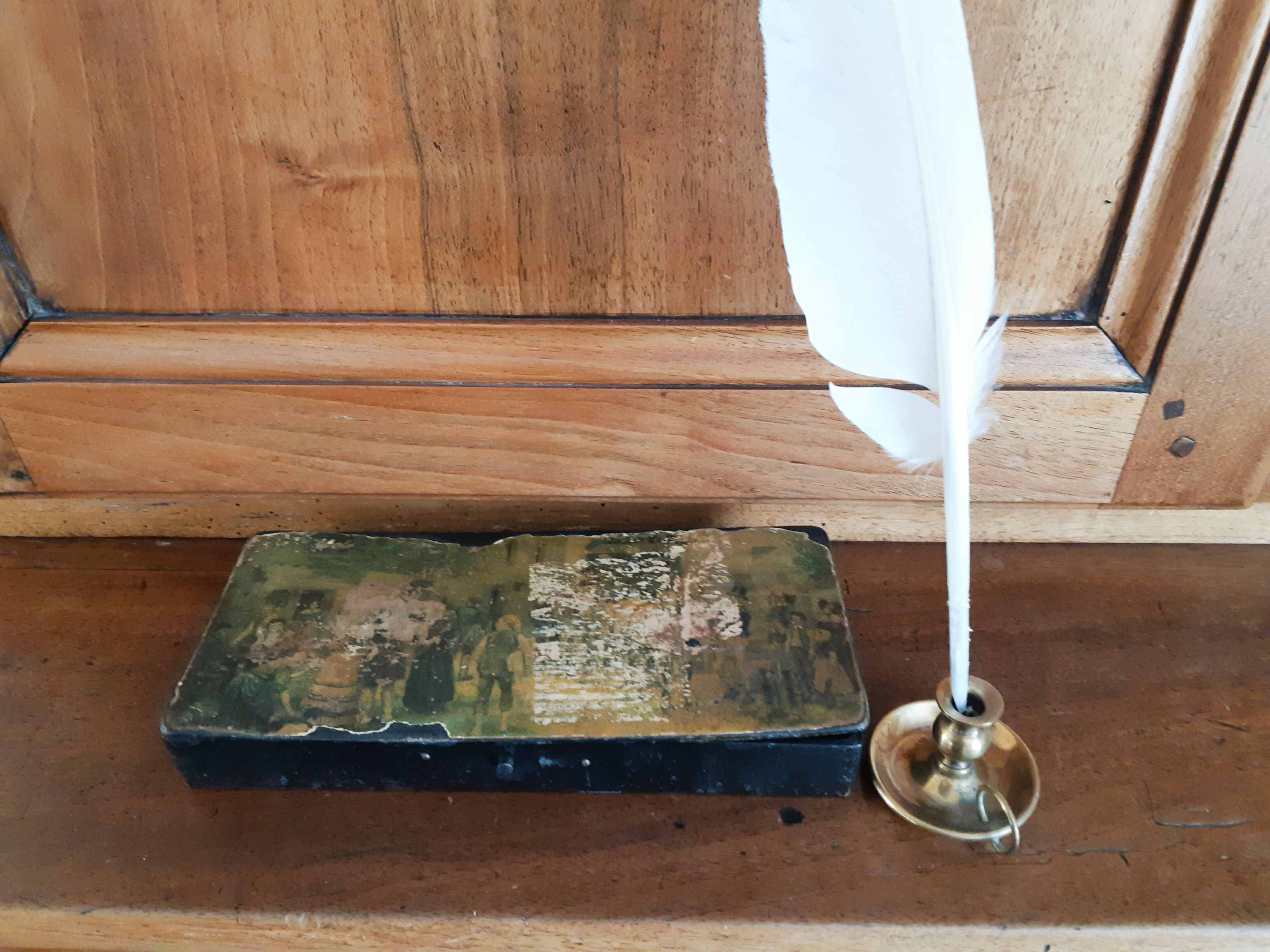 Plumier ancien en bois laqué noir Selency