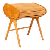 Mid Century Modern Desk with Roll-Top, Walnut Veneer, 1950s, Fully Restored