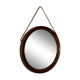 Mid-Century Scandinavian Round Wenge Wood Mirror with Leather Strap, 1950s