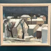 Original Swedish Oil on Canvas – "Winter Night in the City" by Helmer Forslund – Signed – Vintage and Framed – 45 × 37 cm (17.7" × 14.6")