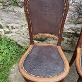 6 Louis XVI style chairs in solid beech and Cordoba leather, 1900
