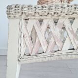 White rattan coffee table with glass top
