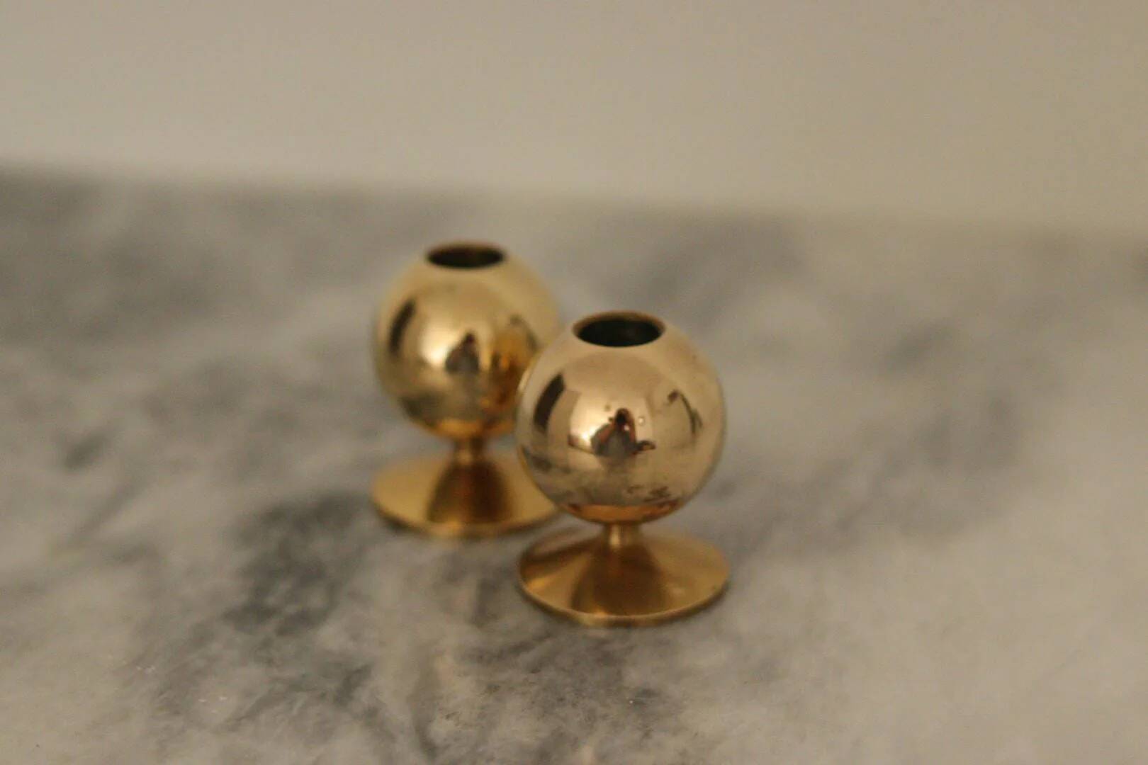 Pair of mid-century Swedish brass candle holders