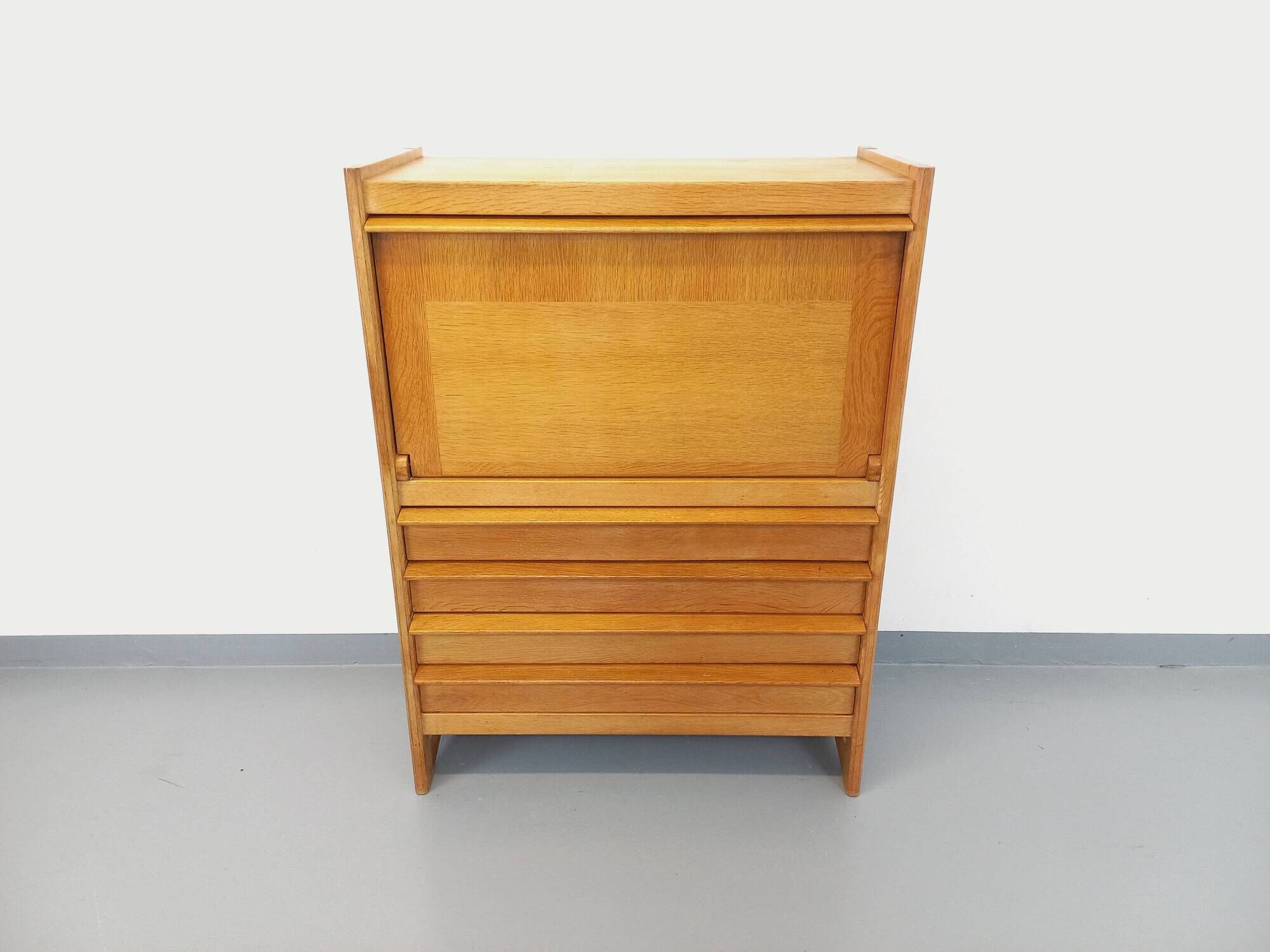 Vintage Guillerme and Chambron secretary desk in solid oak from the 50s and 60s