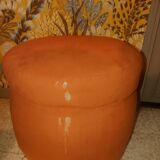 Pouf art deco in suede fabric color orange wooden legs