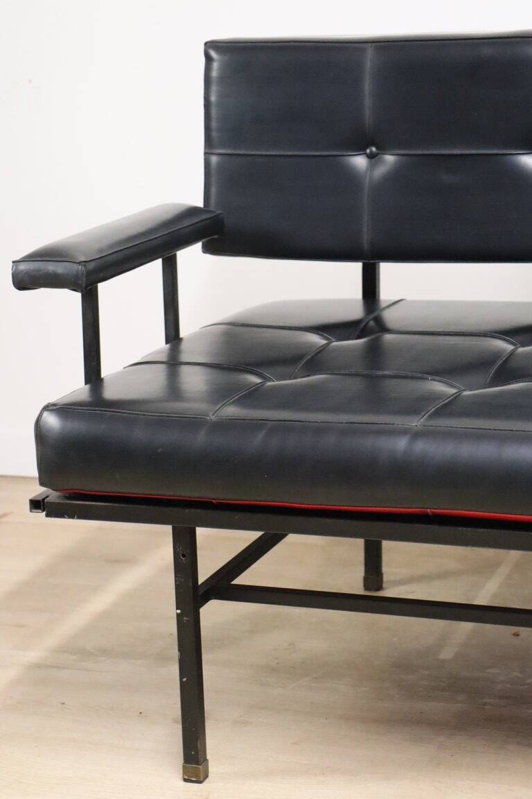 Vintage "Daybed" sofa bench in metal and imitation leather, 1950
