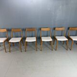 Alfred Christensen Danish oak "Boomerang" chairs set of 6 boucle fabric