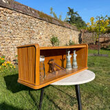 Vintage wall display case 1950 oak and wicker