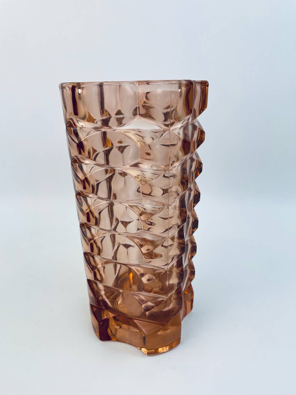Large pink glass vase in Art Deco style