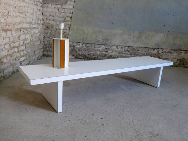 grande table basse en formica blanc, 1980