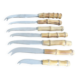 Set of 7 cheese knives with bamboo handles from the 60s