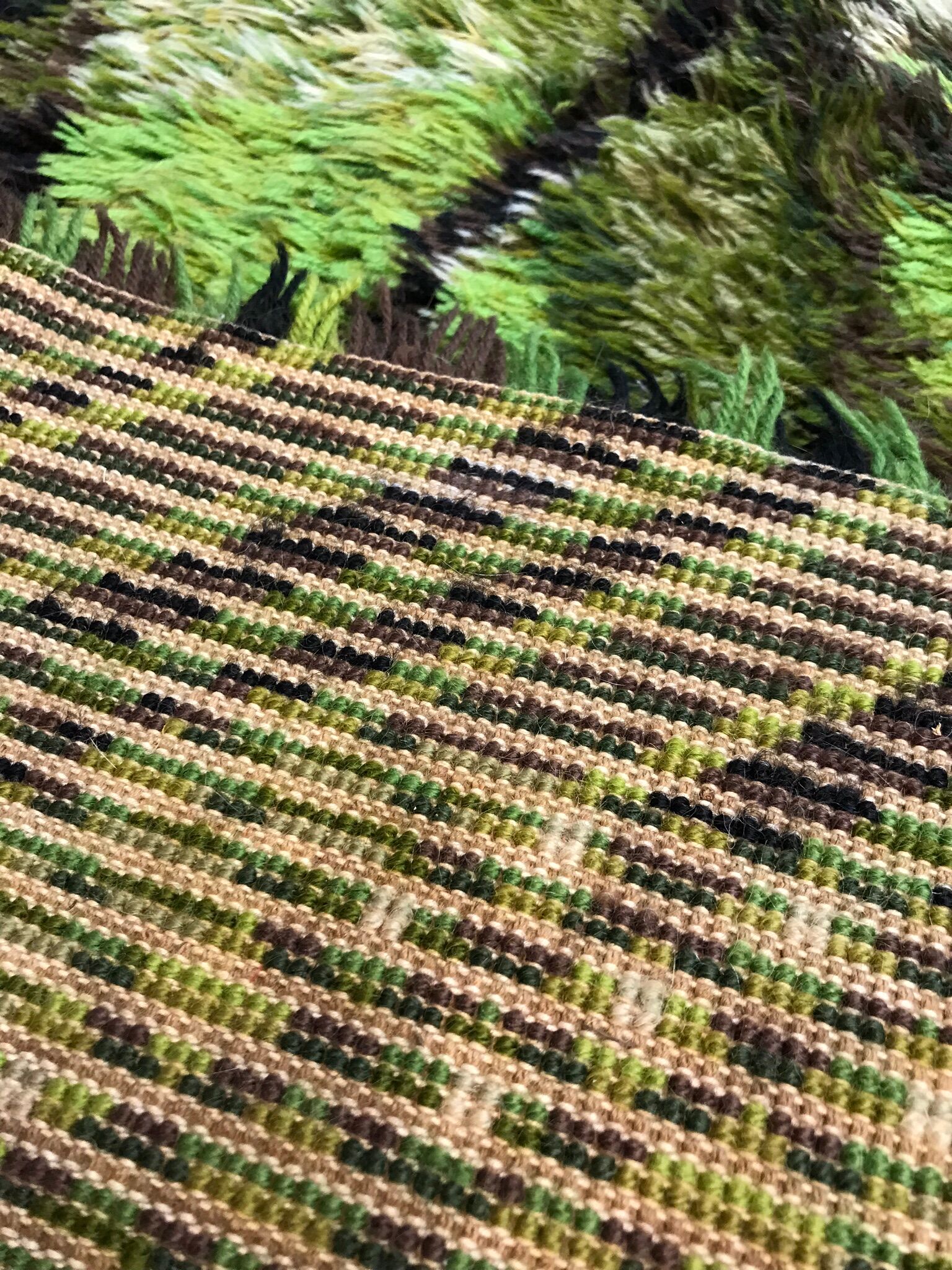 Öster Gyllen long pile carpet green brown Vintage Sweden