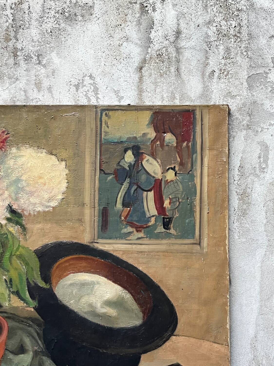 Vintage oil painting on canvas "still life with Japanese print"