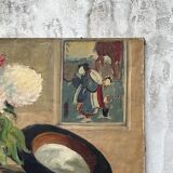Vintage oil painting on canvas "still life with Japanese print"