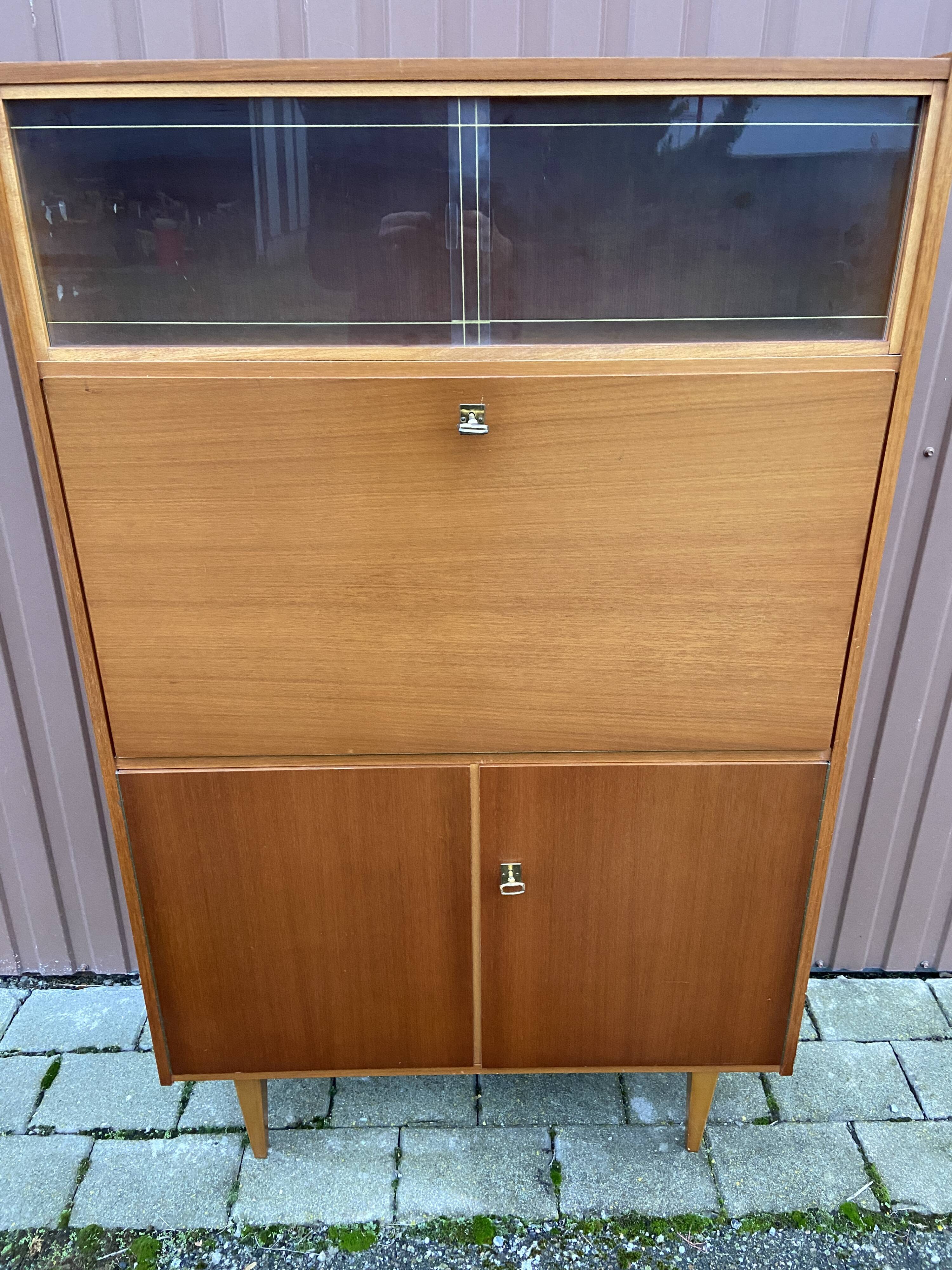 Secretary desk with flap Scandinavian desk Mid-century vintage 1970