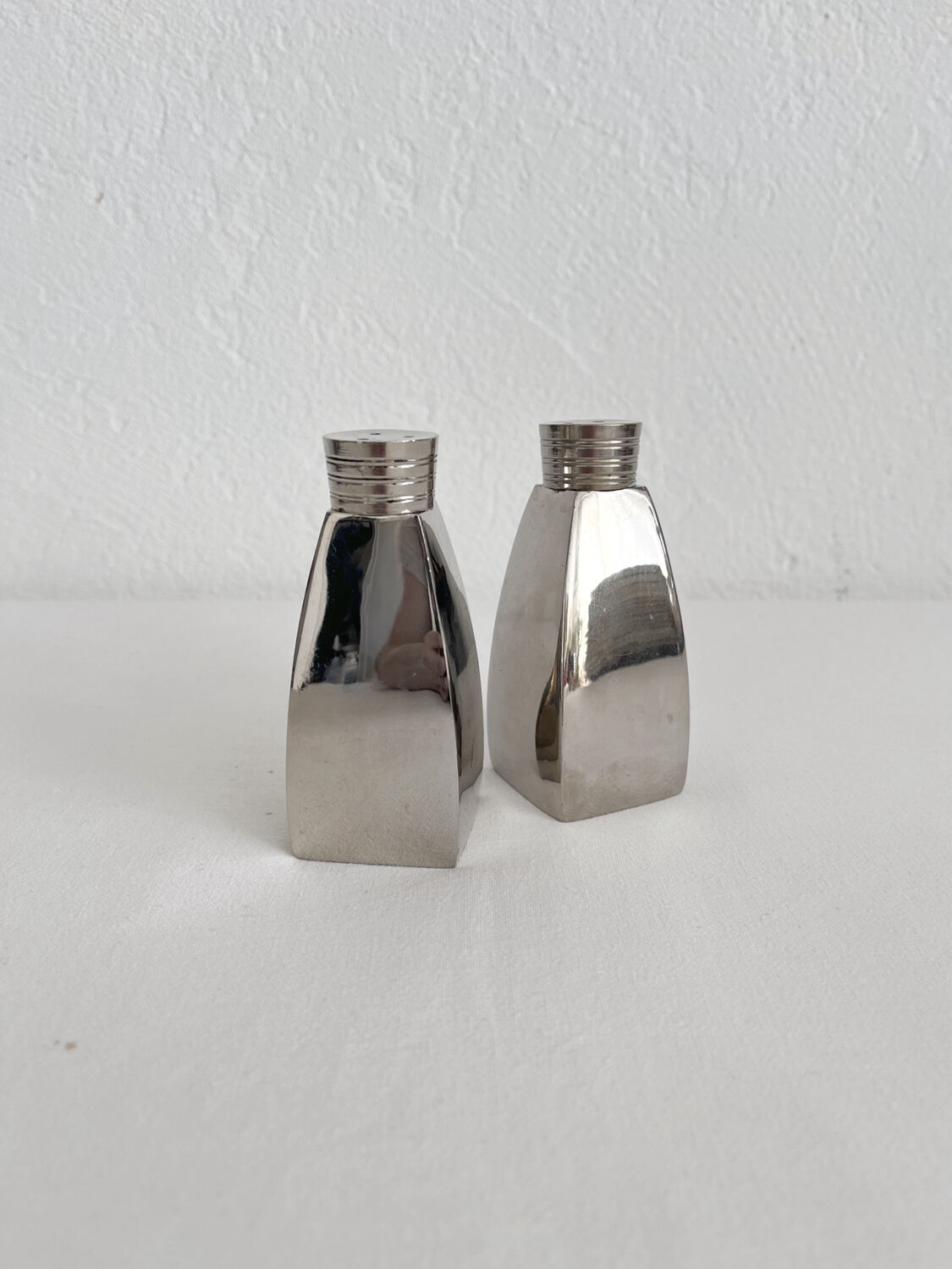 Vintage chrome metal salt and pepper shakers