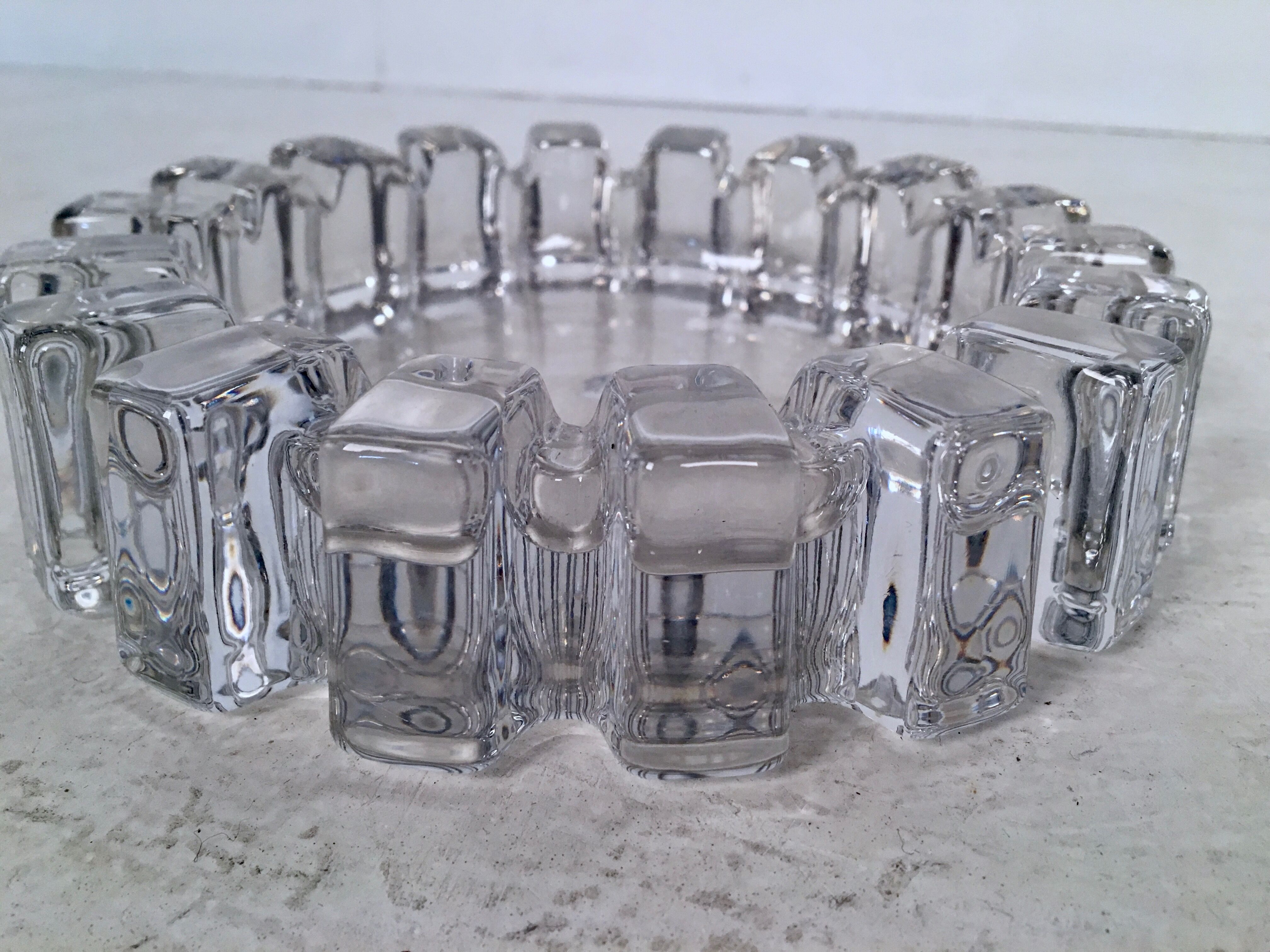 Large Brutalist Lead Crystal Ashtray / Bowl, Japan, c.1950.