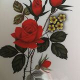Set de 6 assiettes à dessert anciennes Moulin des loups motif roses rouges