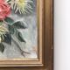 Old painting bouquet of pink flowers, iris, lupine, dahlia