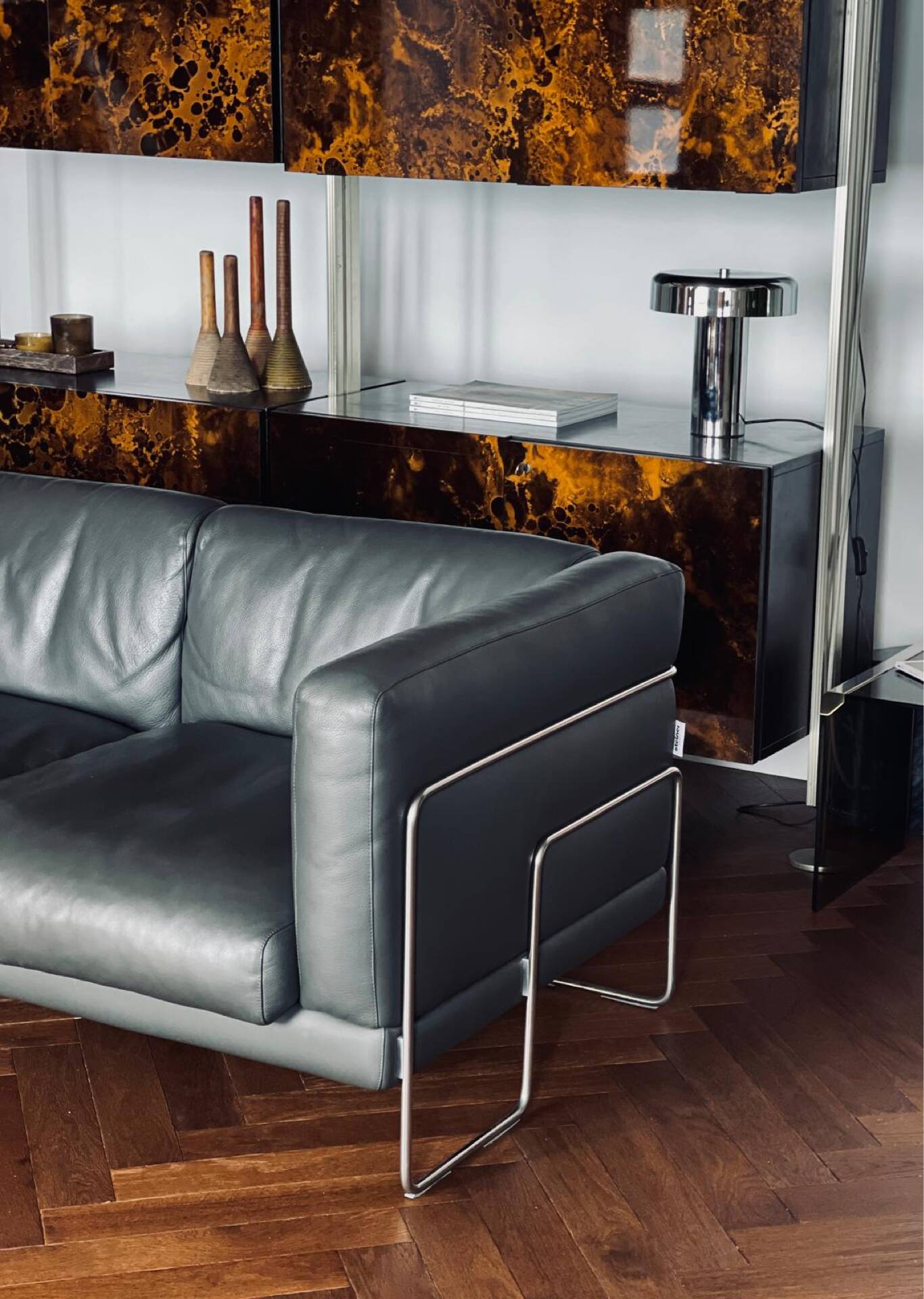 3-seater leather sofa Pen Club by Kwok Hoï Chan Steiner