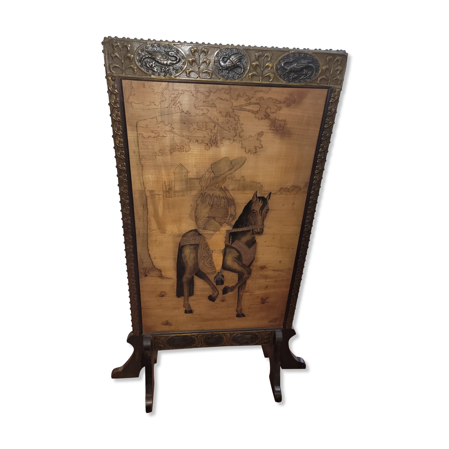 Fire pare old wooden fireplace