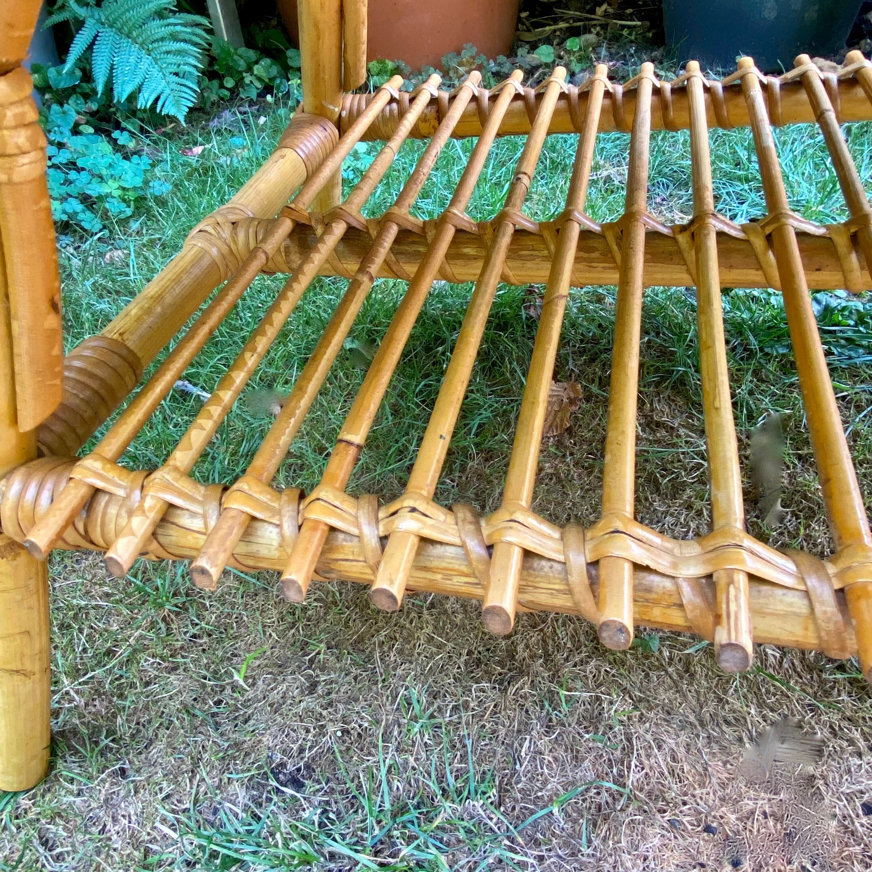 Coffee table in bamboo and rattan 70s