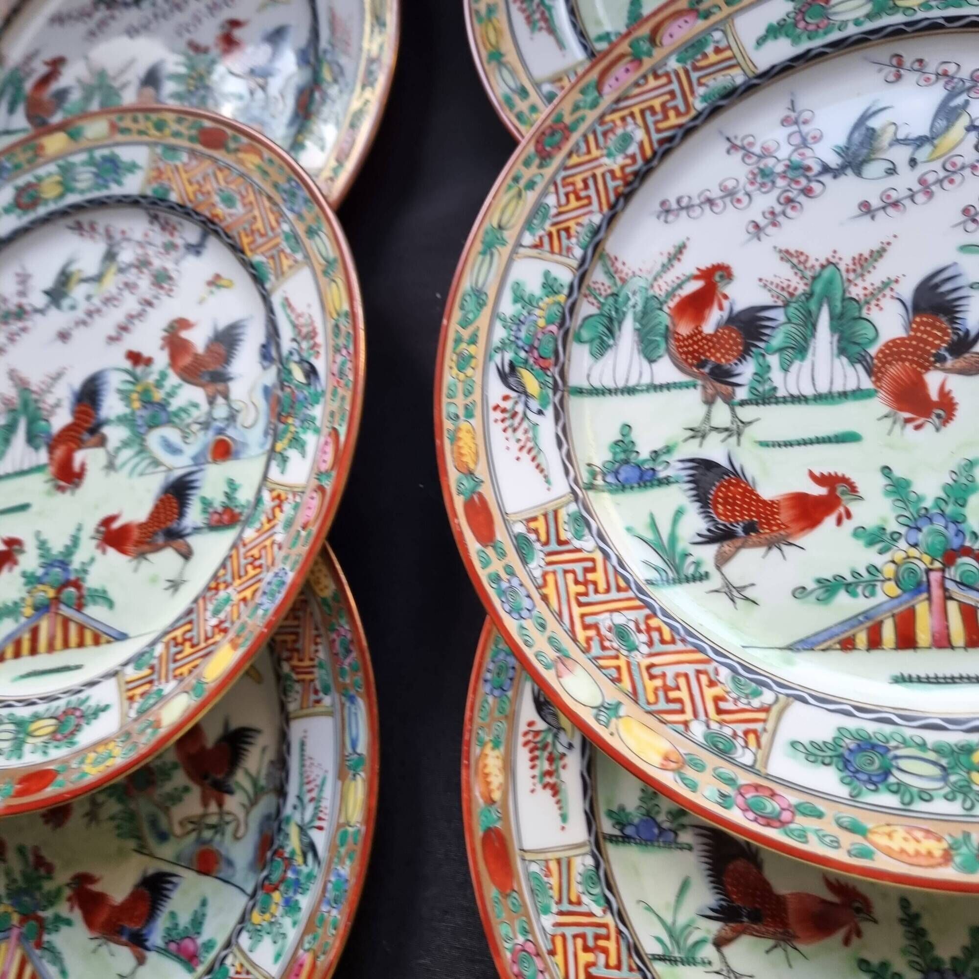 Set of 6 vintage Chinese porcelain plates from Macau (1970) hand painted