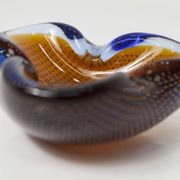 Cendrier Murano verre bullé orange bleu et transparent 1960