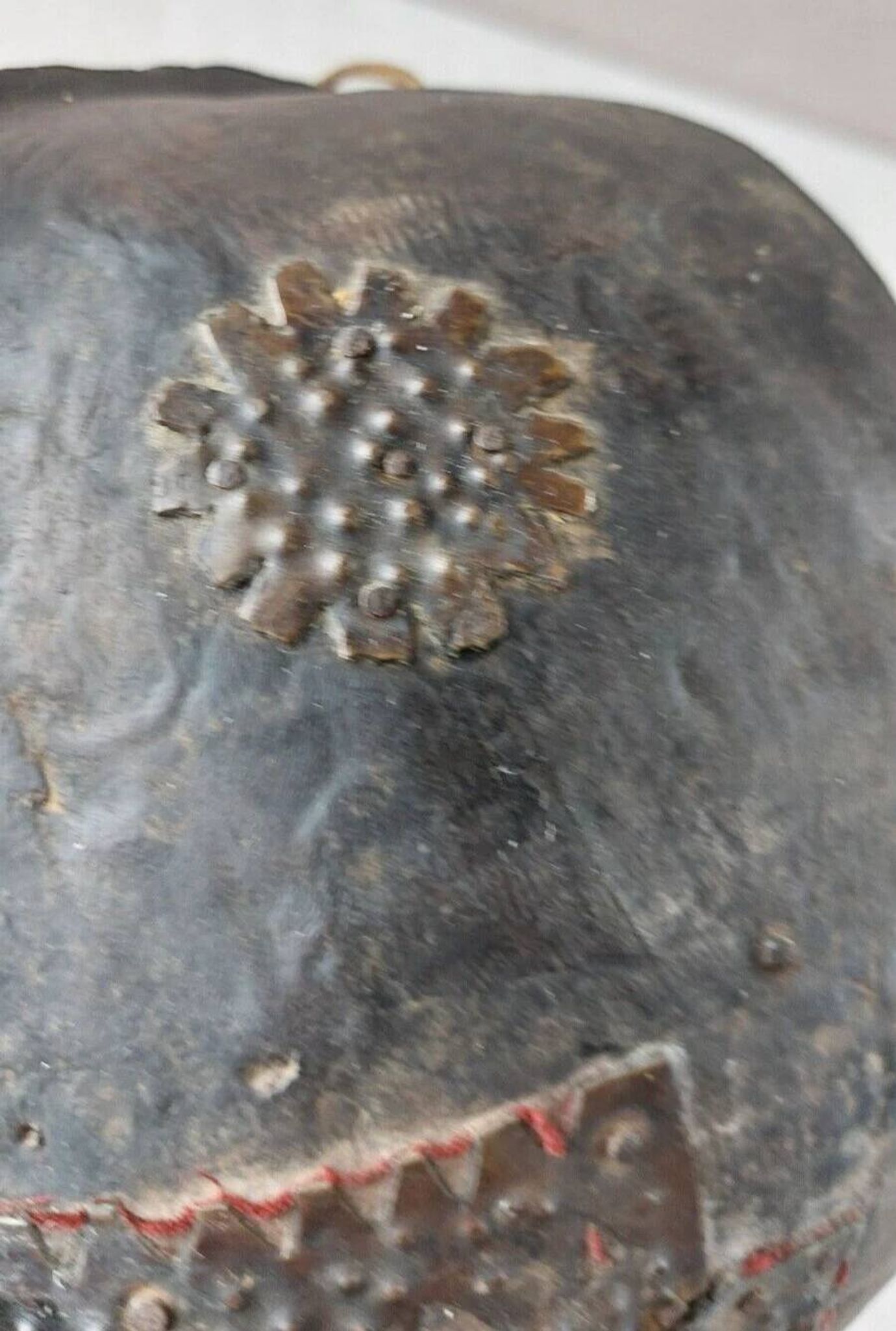 Antique African mask, carved wood and metal plates, Marka Mali