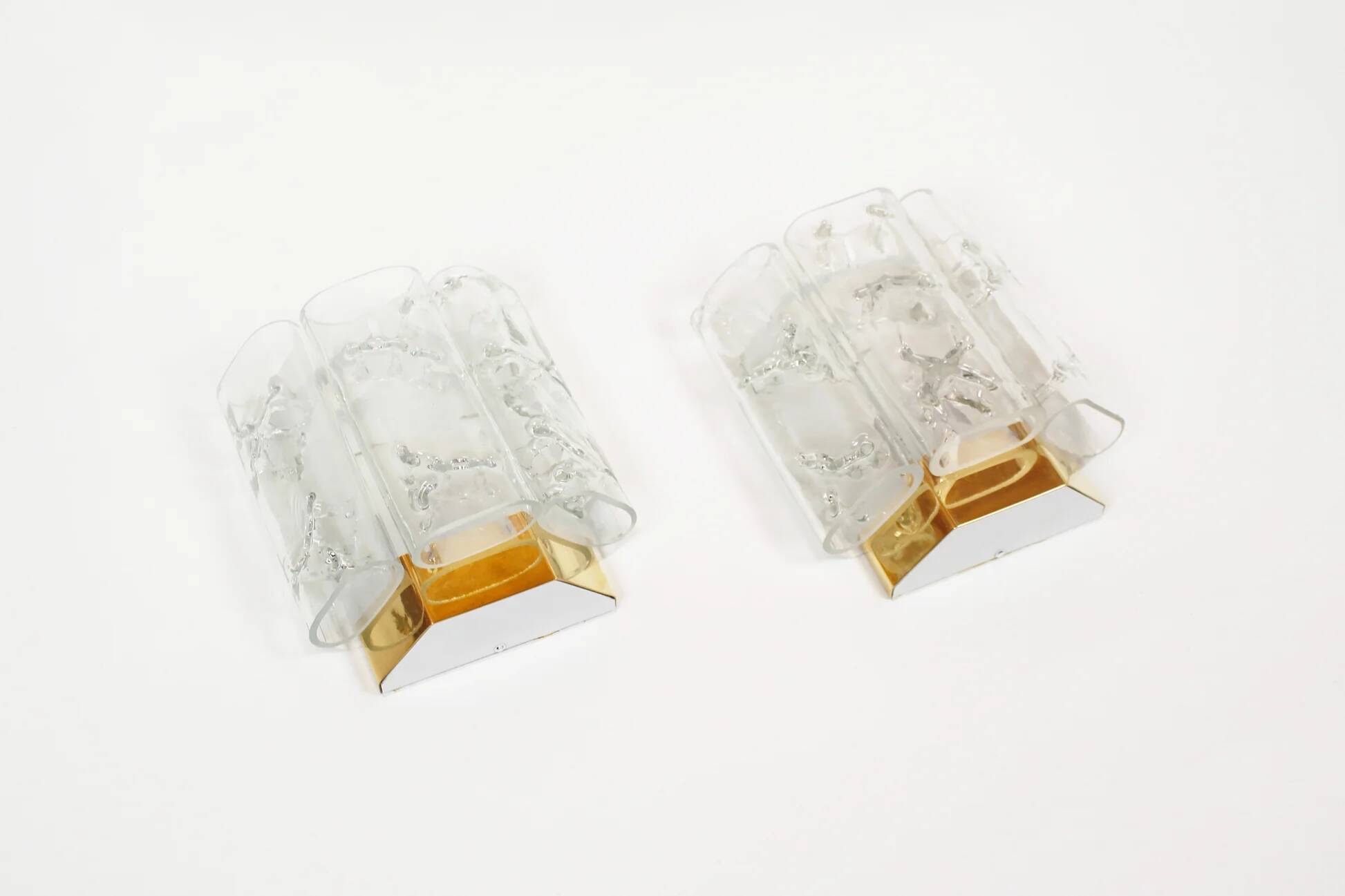 Pair of brass and glass wall lamps by Doria Leuchten