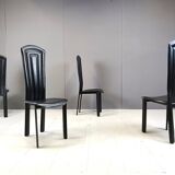 Vintage black leather dining chairs, set of 4, 1980s