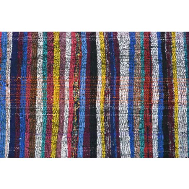 Tapis kilim vintage turc Oushak fait main en laine et coton bleu