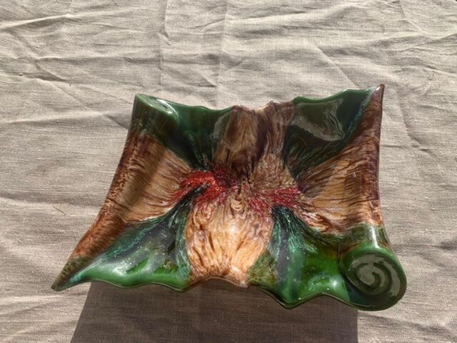 Vintage vallauris style glazed ceramic fruit cup