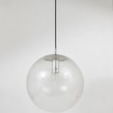 Large glass globe pendant light with bubbles and chrome by Peil & Putzler, Germany, 1970s.