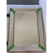 Miroir rectangulaire en verre de Murano vénitien avec sculpture florale verte réalisée à la main