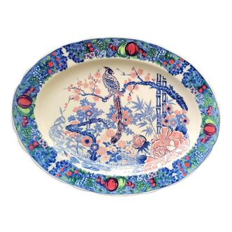 Dish, with peacock, fruits & flowers, contemporary Japan ceramics