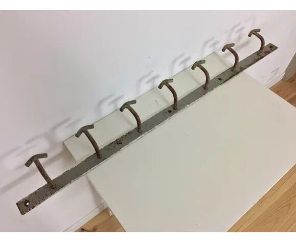 Industrial wall coat rack 7 handcrafted metal hooks