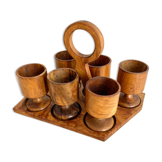 Set of wooden eggcups 60's