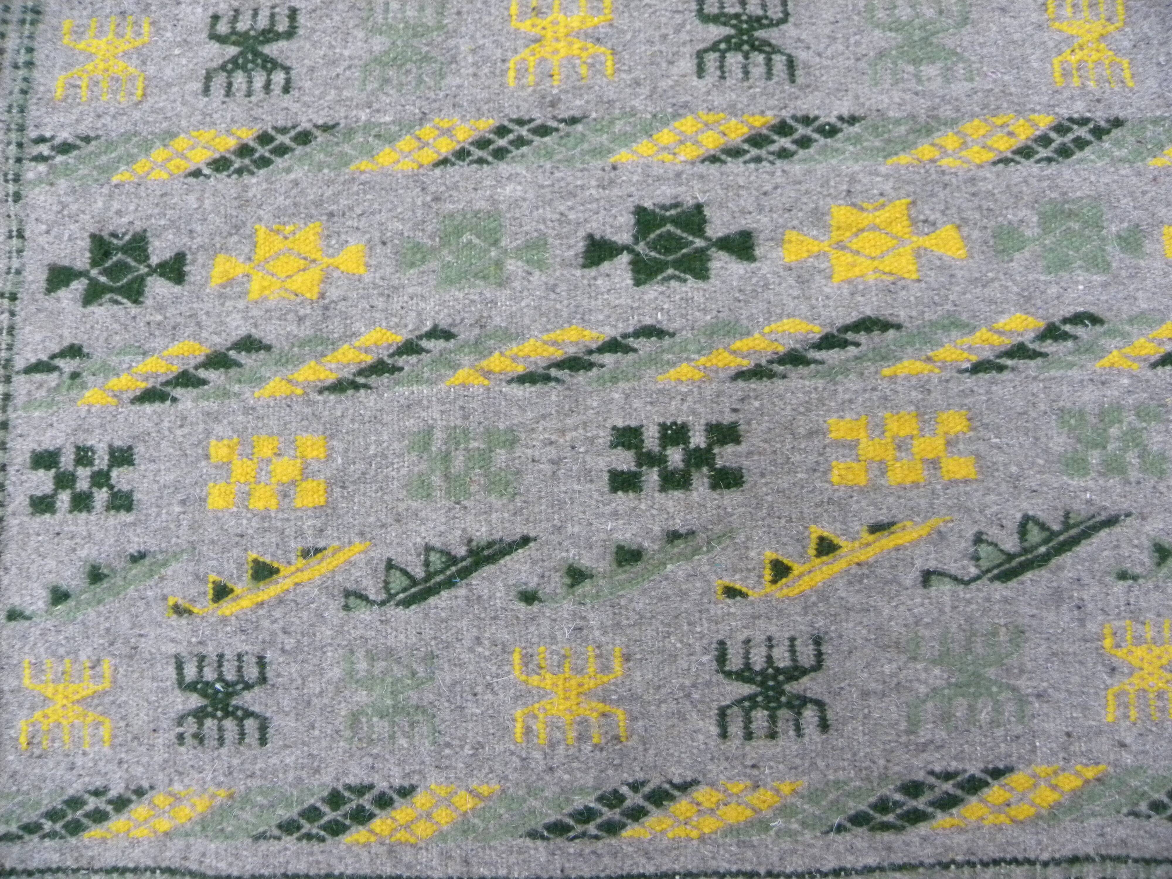 Authentic Margoum Nomad Kilim Rug Woven Flat Grey and Yellow