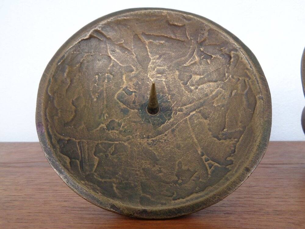 Brutalist Bronze Candleholders, 1960s, Set of 2