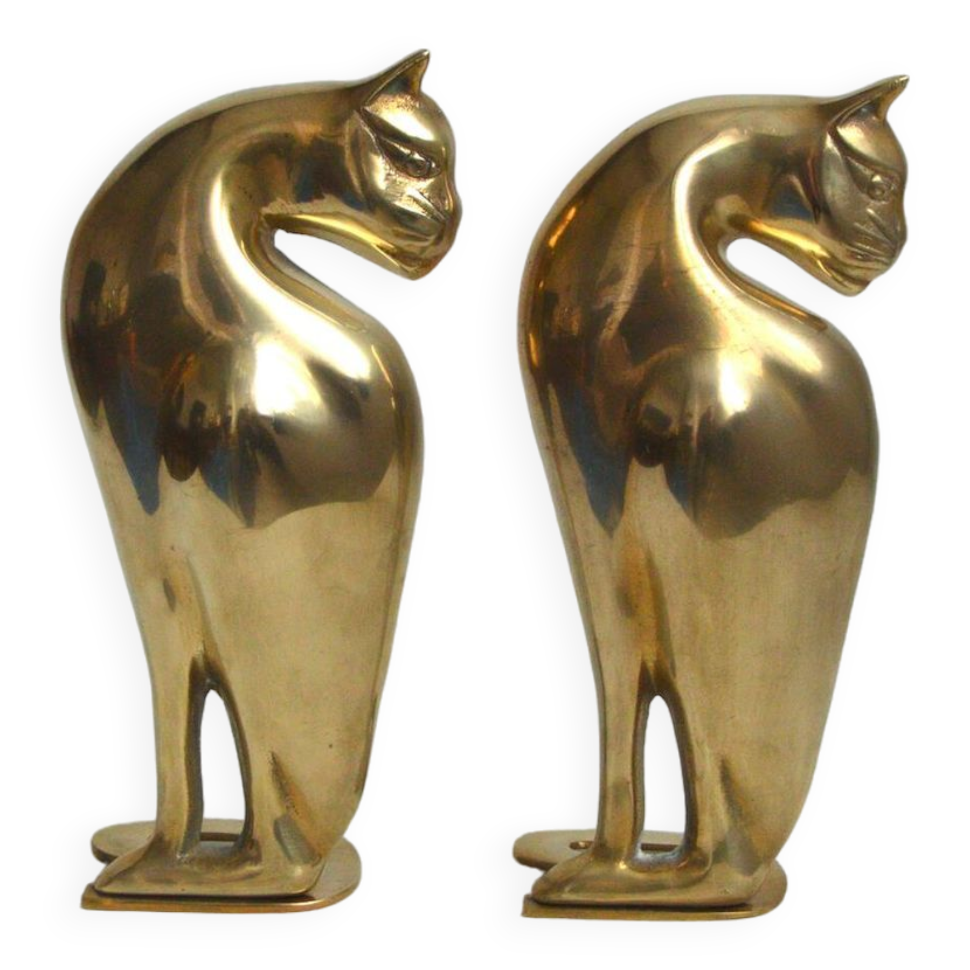 Feline brass bookends