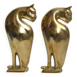 Feline brass bookends