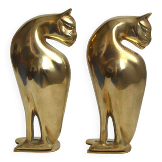 Feline brass bookends