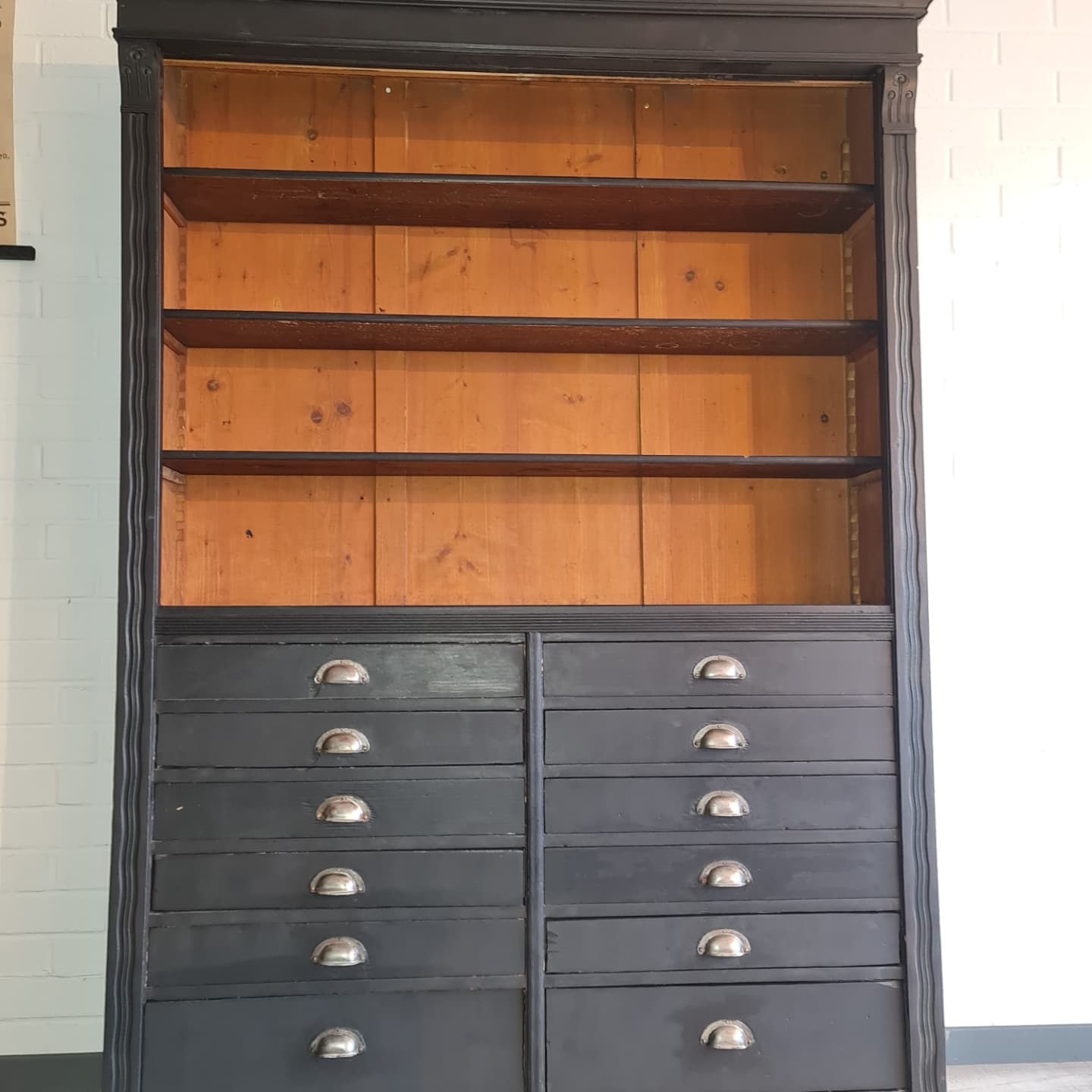Industrial furniture loom shelf with drawers black patina