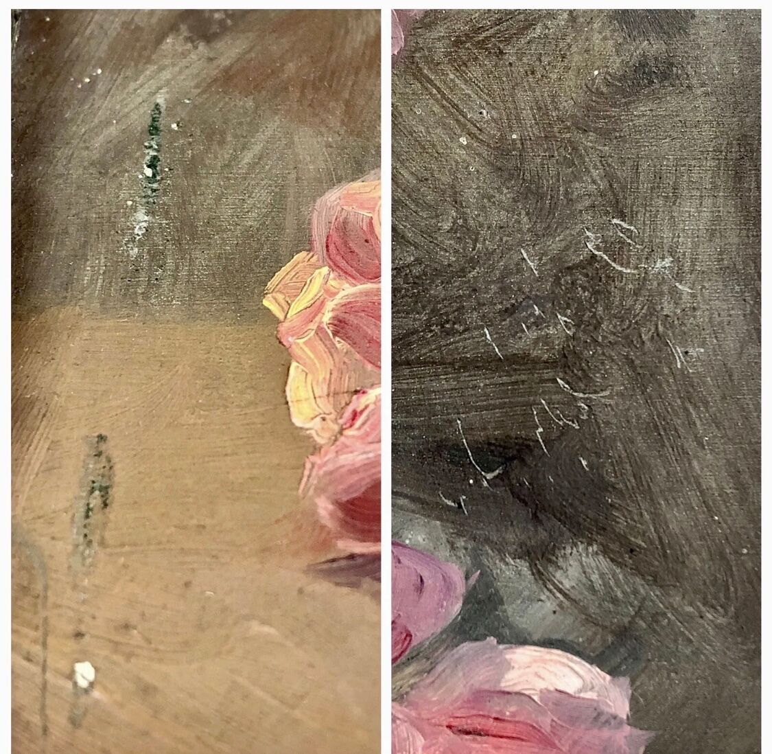 François Félix Roubaud Still life oil on wooden panel bouquet roses peonies XIX