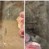 François Félix Roubaud Still life oil on wooden panel bouquet roses peonies XIX